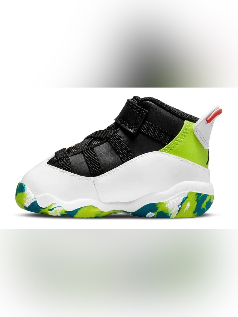 Jordan Kids Black White and Neon Green High-Top Sneakers
